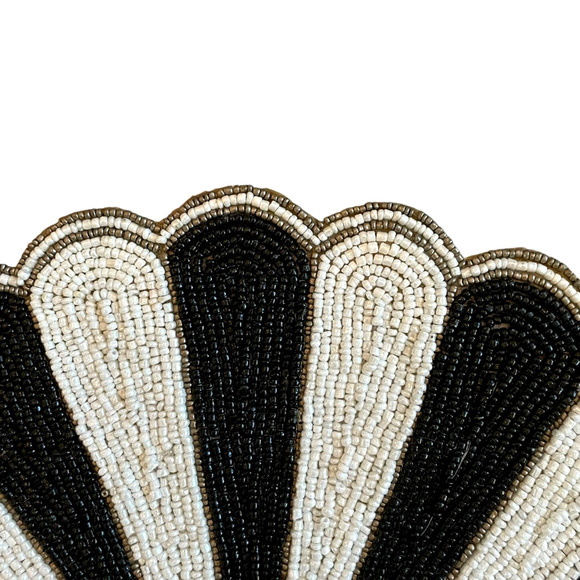 Tiramisu Beaded Placemat Charger 15in Black & White Candy Stripe NEW - Picture 3 of 10